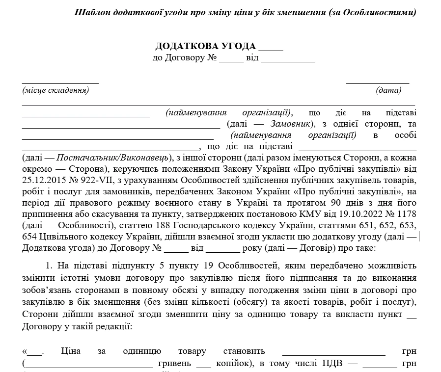 додаткова угода до договору зразок