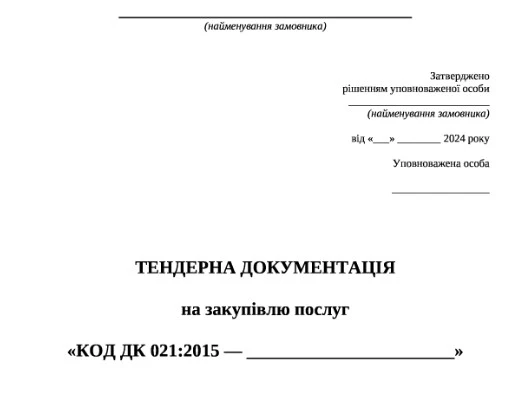 тендерна документація з особливостями зразок
