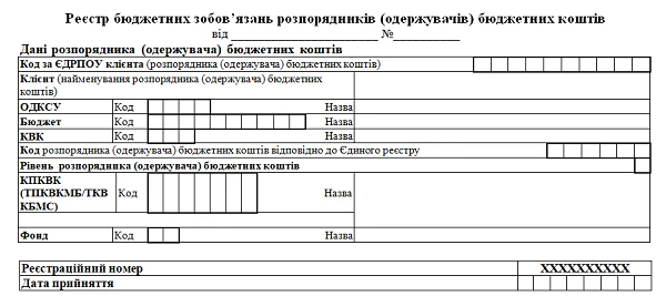 Реєстр бюджетних зобов’язань розпорядників (одержувачів) бюджетних коштів Бланк Реєстру бюджетних зобов’язань розпорядників (одержувачів) бюджетних коштів