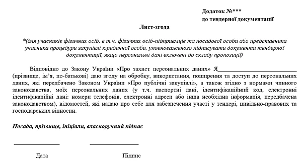Згода на обробку персональних даних в закупівлях лист згода на обробку персональних даних зразок