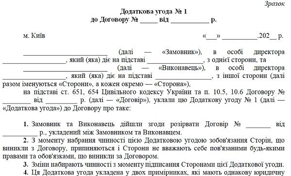 ТОП-5 зразків для закупівельника в листопаді 2021 Додаткова угода про розірвання договору про закупівлю