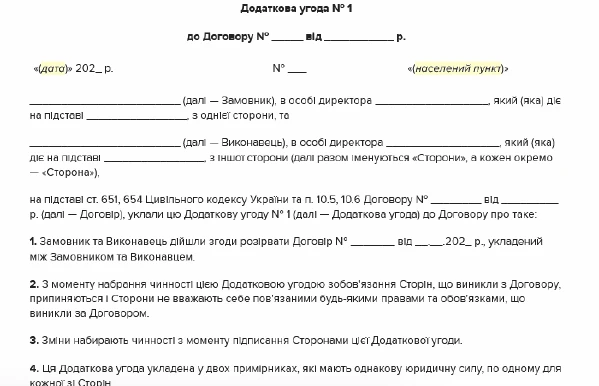 ТОП-5 зразків для закупівельника за підсумками червня Додаткова угода про розірвання договору